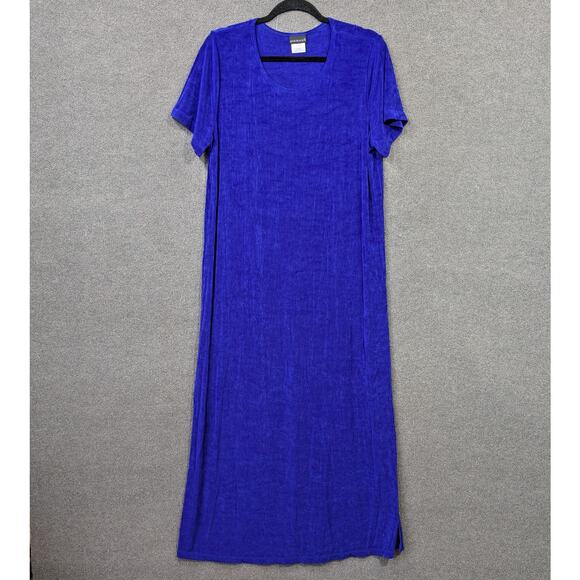 Citiknits Maxi Dress Womens XL Stretchy Pullover Minimal Slinky Full Long Cobalt - Picture 1 of 16